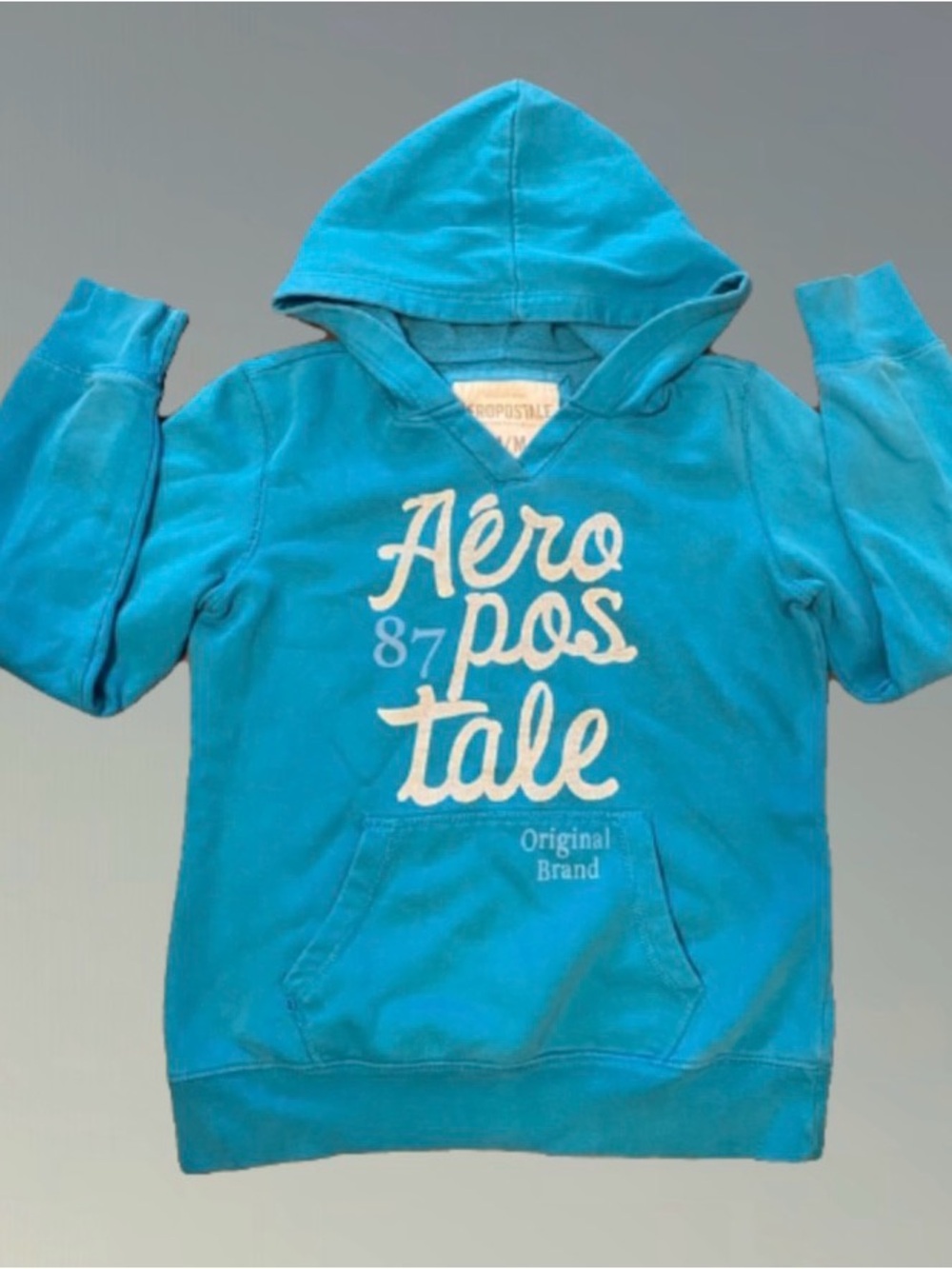 Aeropostale Teal Pullover Hoodie with White Script Logo